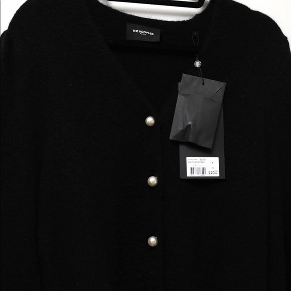 NWT The Kooples faux pearl button, balloon sleeve black cardigan. - Picture 2 of 5